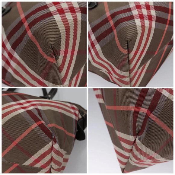 BURBERRY Nova Check Blue Label Hand Bag Nylon Red Brown Auth - Picture 16 of 16